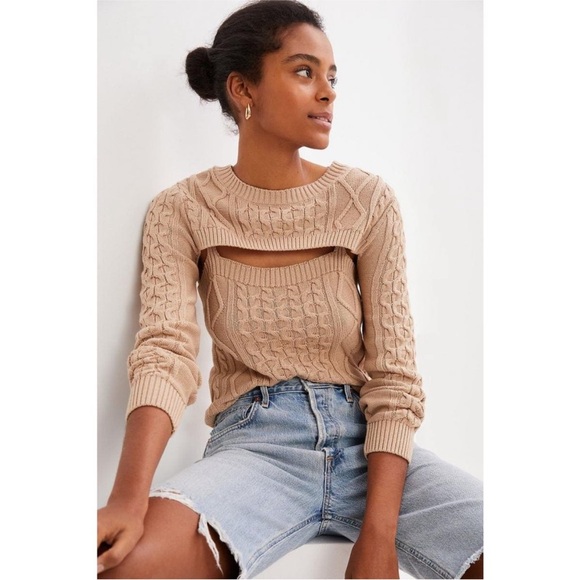 Anthropologie Sweaters - NWT by Anthropologie Cable Knit Shrug Bolero Sweater L in Camel